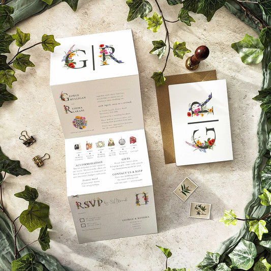 Wildflower Wedding Invitation with Couple's Initials