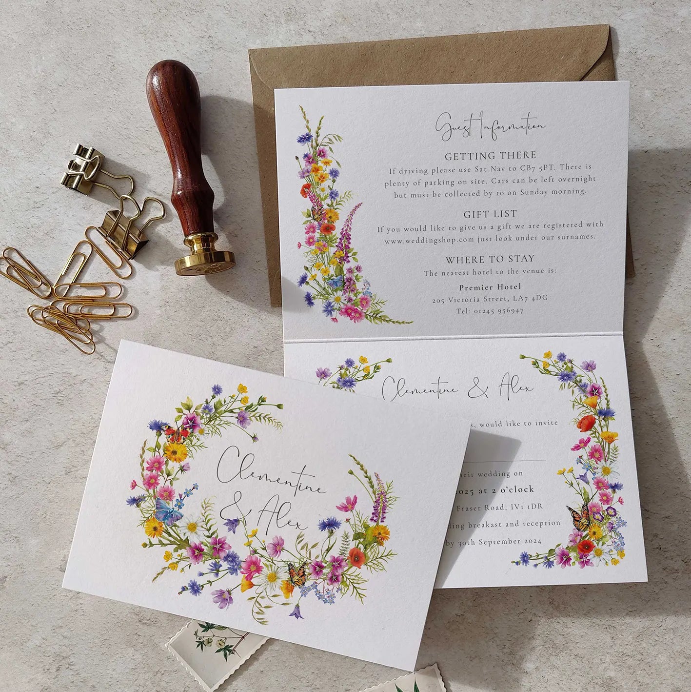 Wildflower Wedding Folded Invitation With Optional Venue Painting