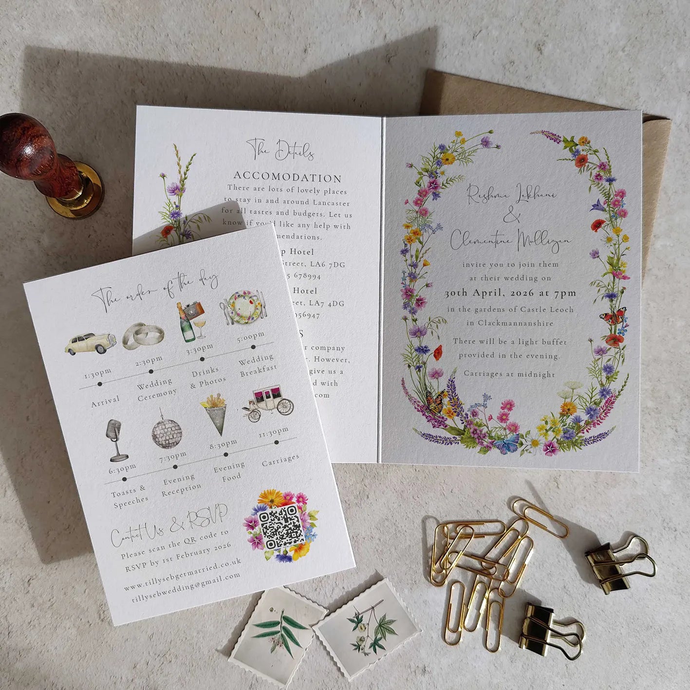 Wildflower Wedding Invitation Folded A6 Card