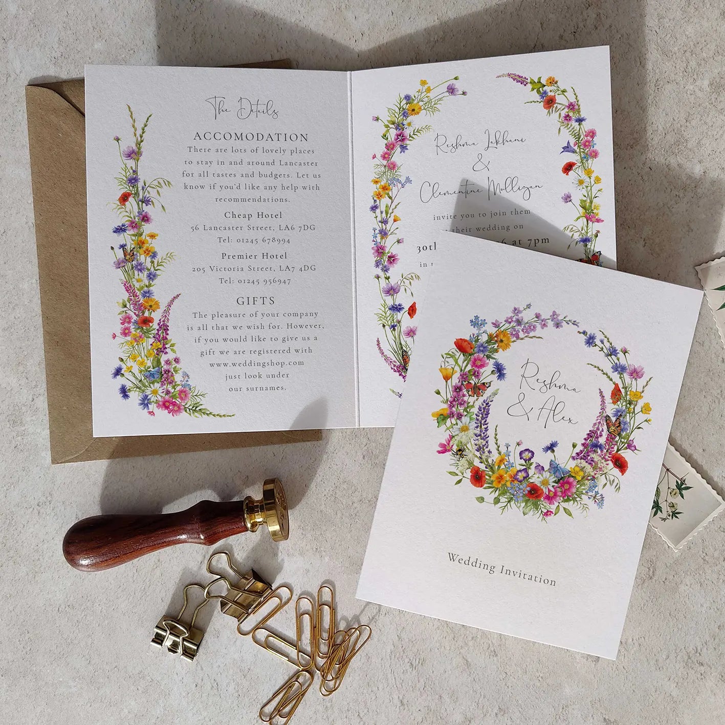 Wildflower Wedding Invitation Folded A6 Card