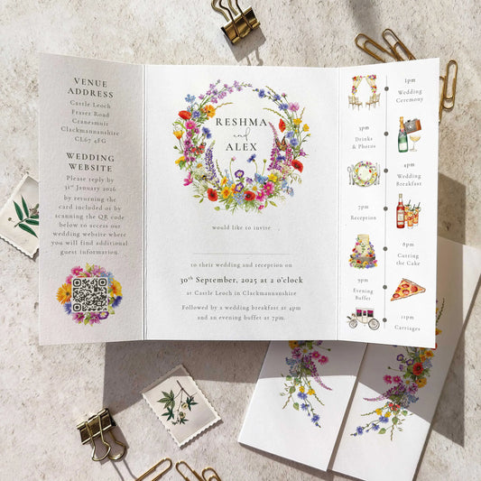 Wildflower Wreath Wedding Invitation A6 Gatefolded Card