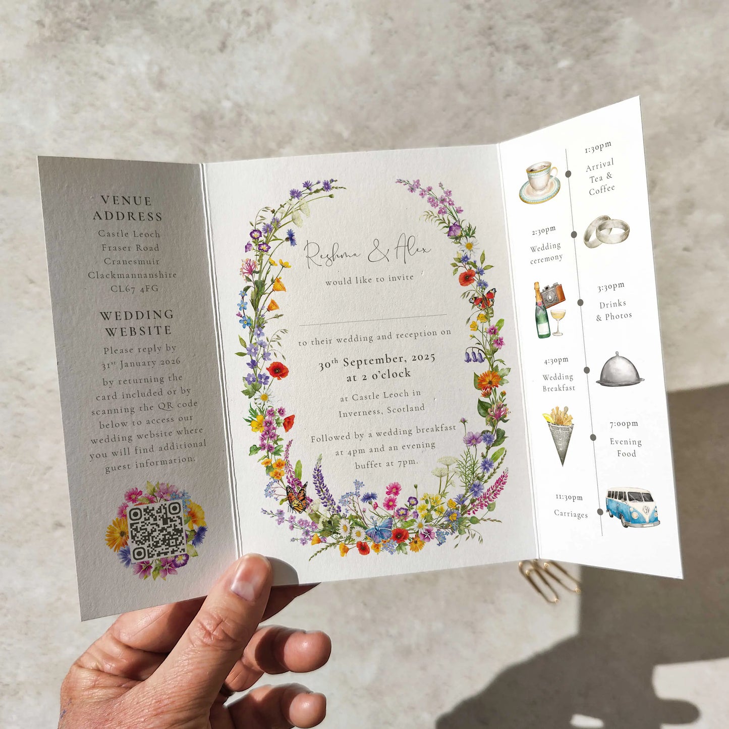 Wildflower Wedding Invitation A6 Gatefolded Card