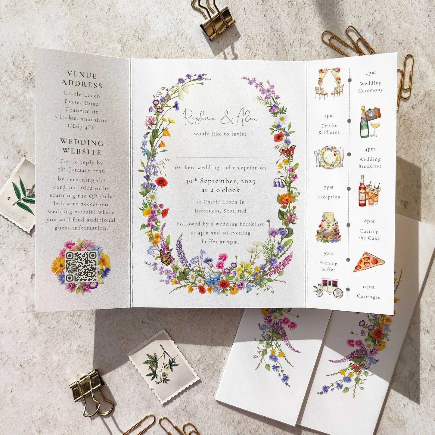 Wildflower Wedding Invitation A6 Gatefolded Card