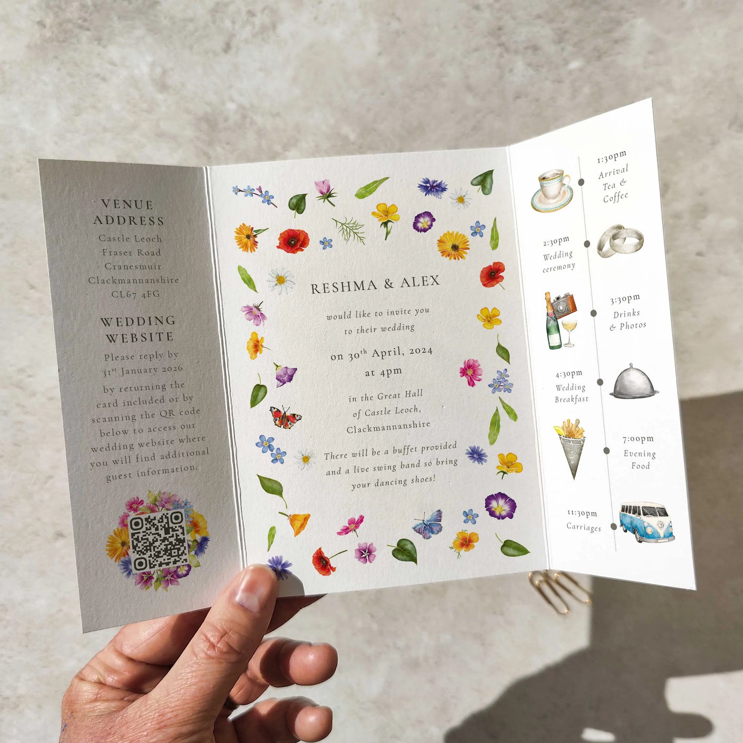 Wildflower Wedding Invitation Gatefolded A6 Card