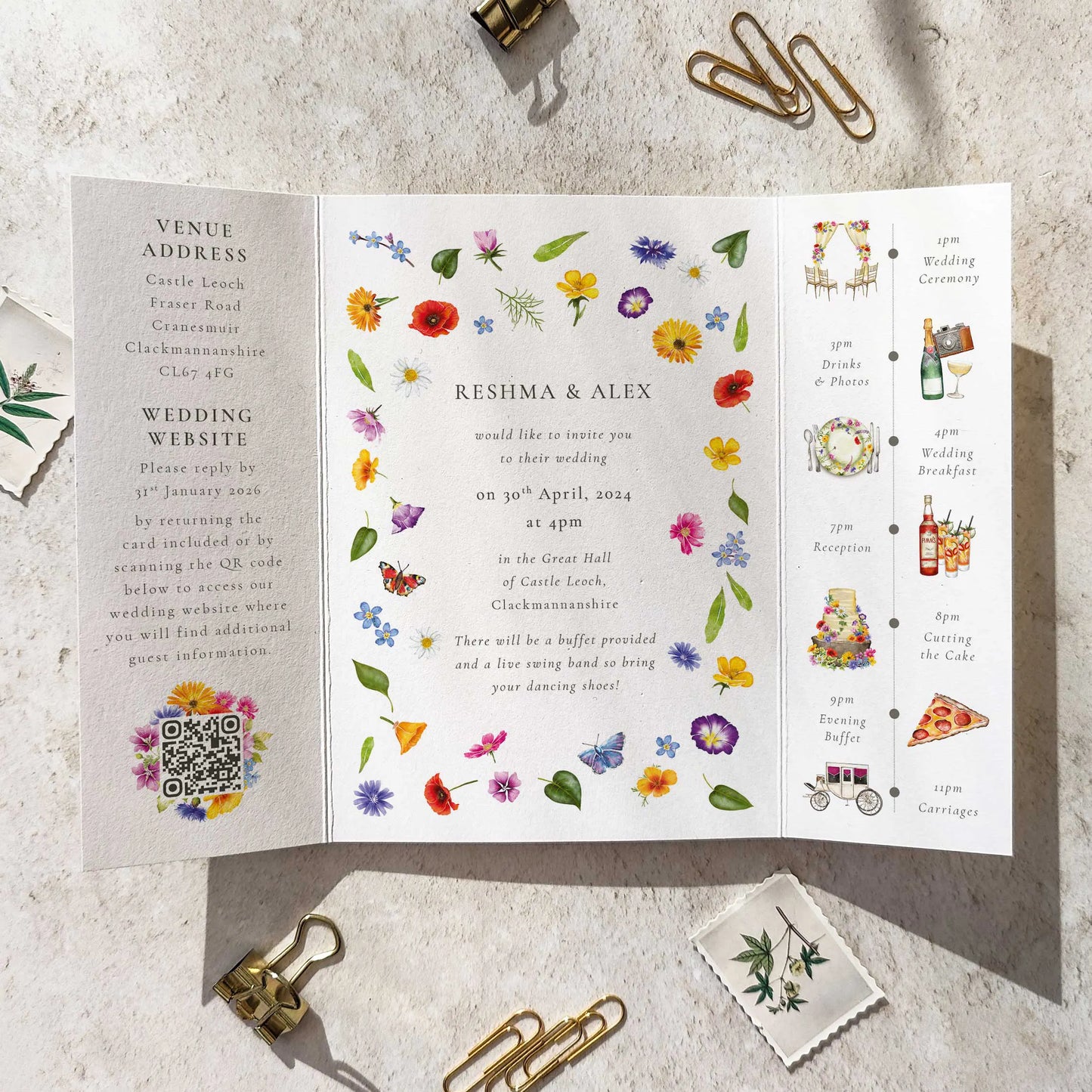 Wildflower Wedding Invitation Gatefolded A6 Card