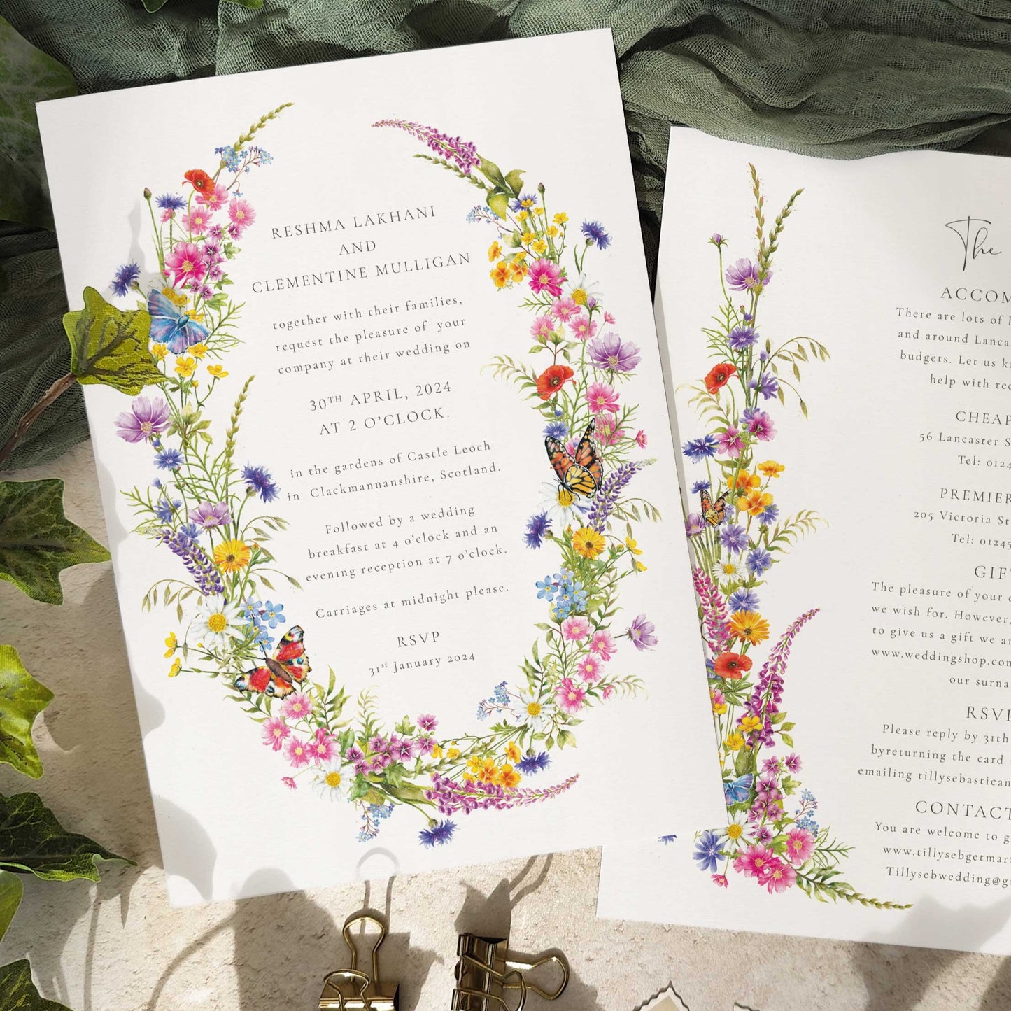 Wildflower Wedding Invitation with Floral Oval