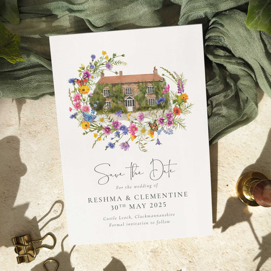 Wildflower Save The Date Cards with Optional Venue Painting