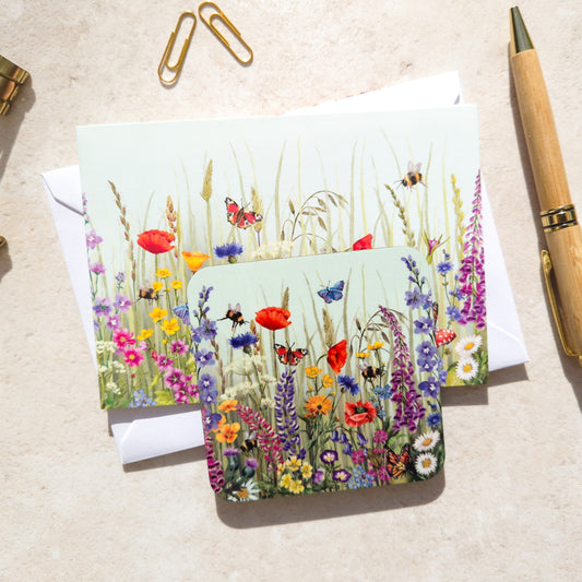Wildflower Watercolours Coaster and Optional Card Set
