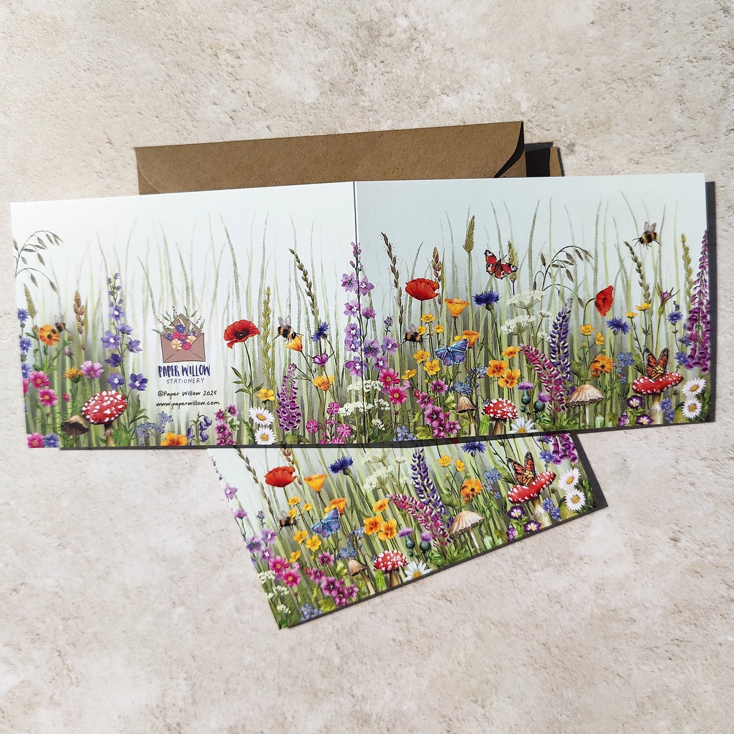 Greeting card with floral design on a textured surface