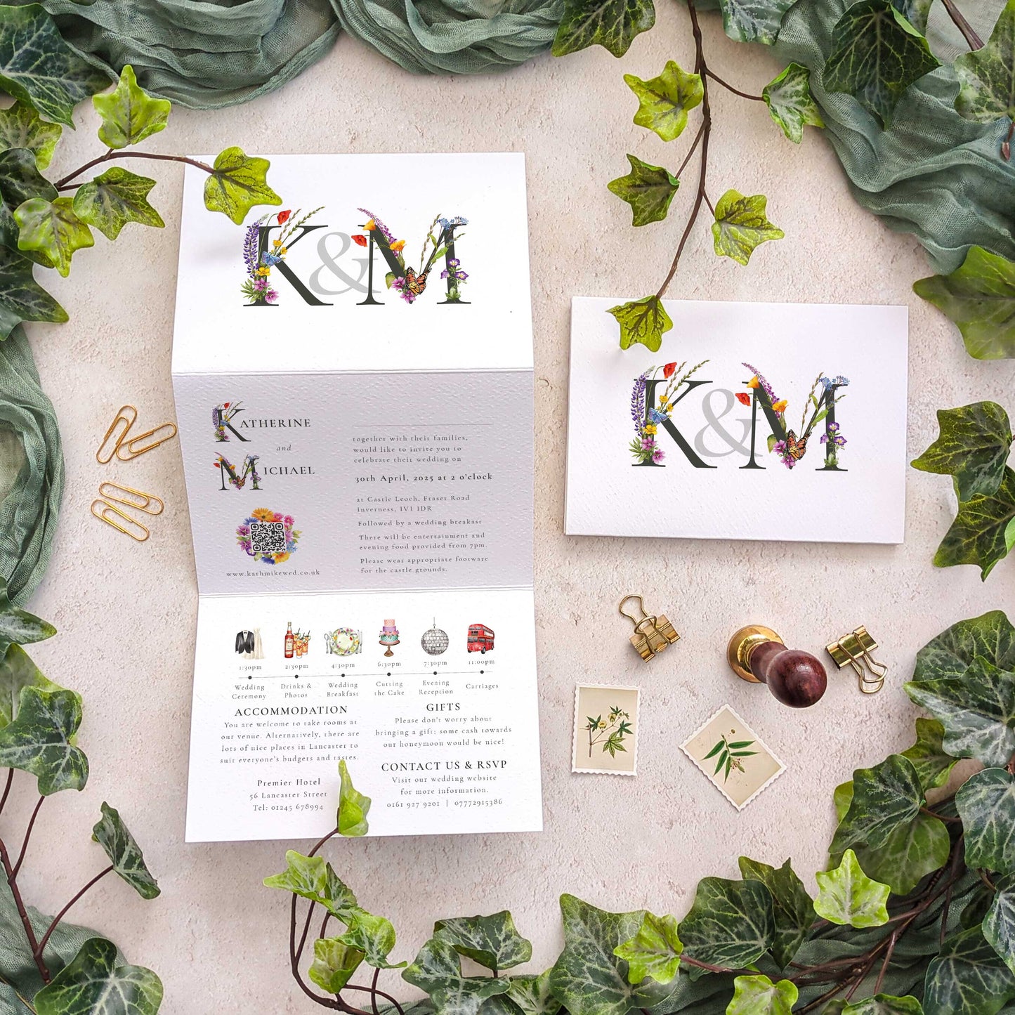 Wildflower Wedding Invitation with Couple's Initials