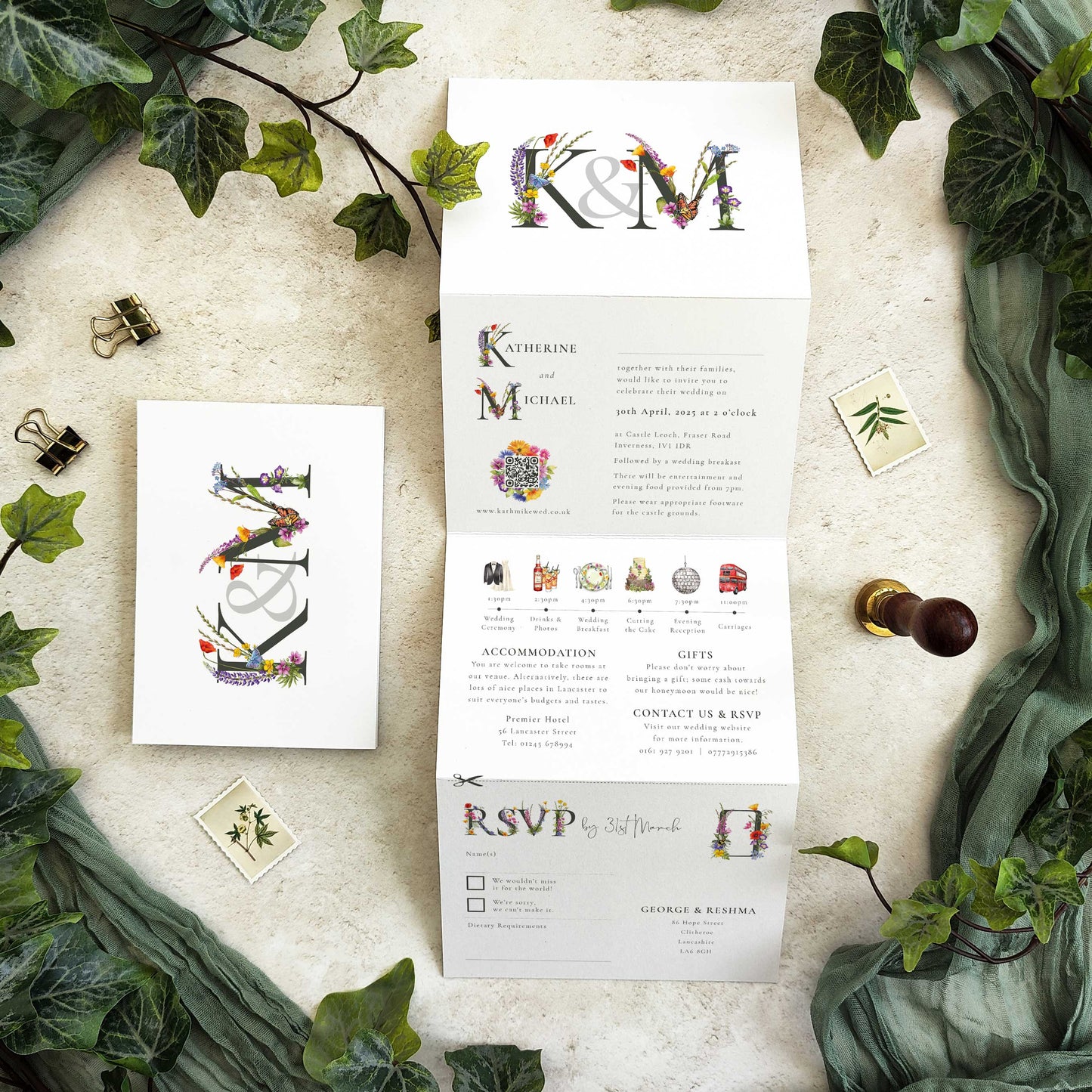 Wildflower Wedding Invitation with Couple's Initials