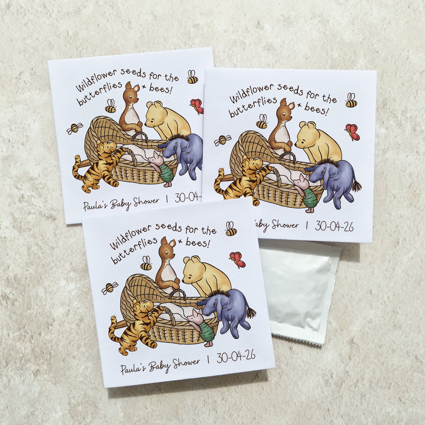 10 x Winnie Baby Shower Wildflower Seed Packet Party Favours