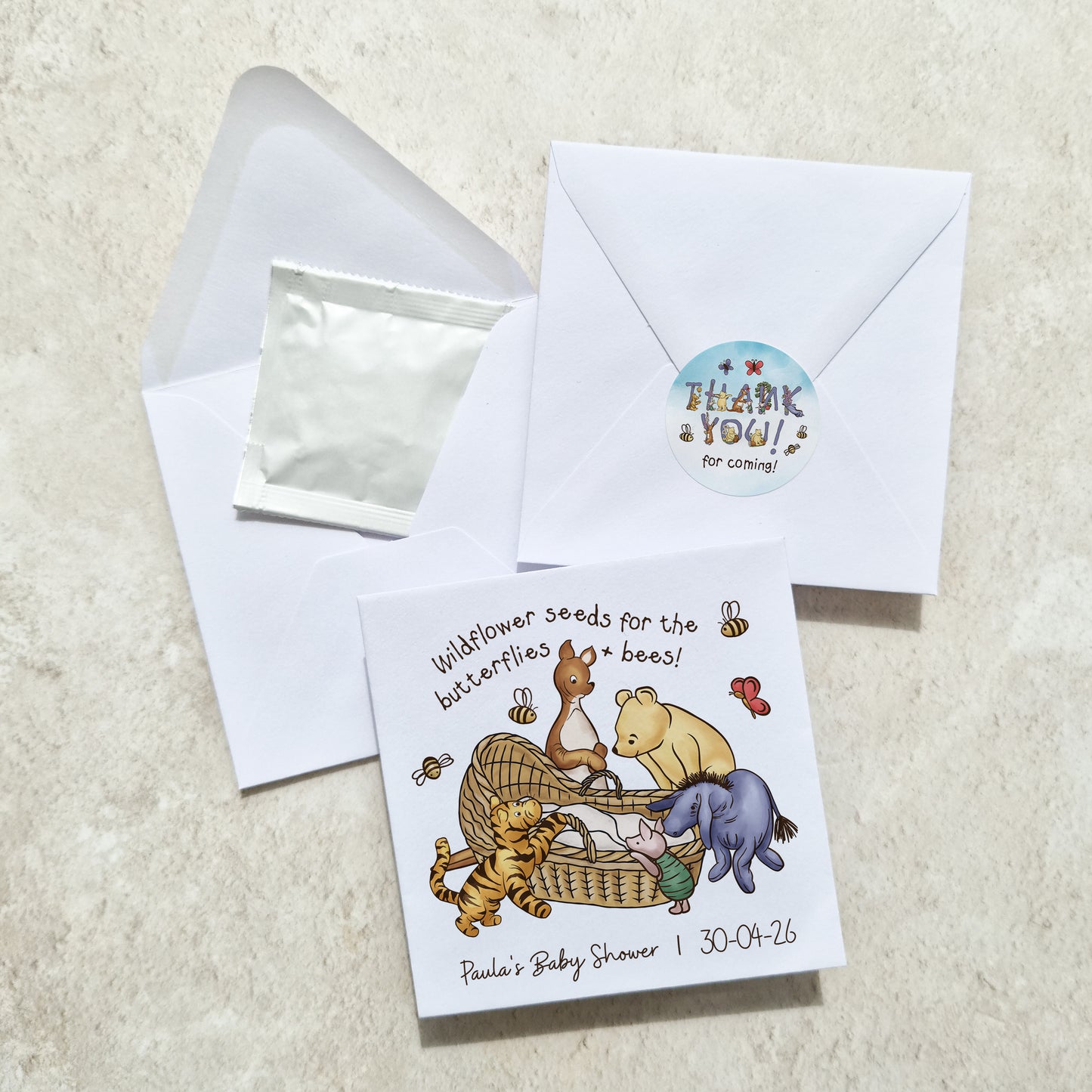 10 x Winnie Baby Shower Wildflower Seed Packet Party Favours
