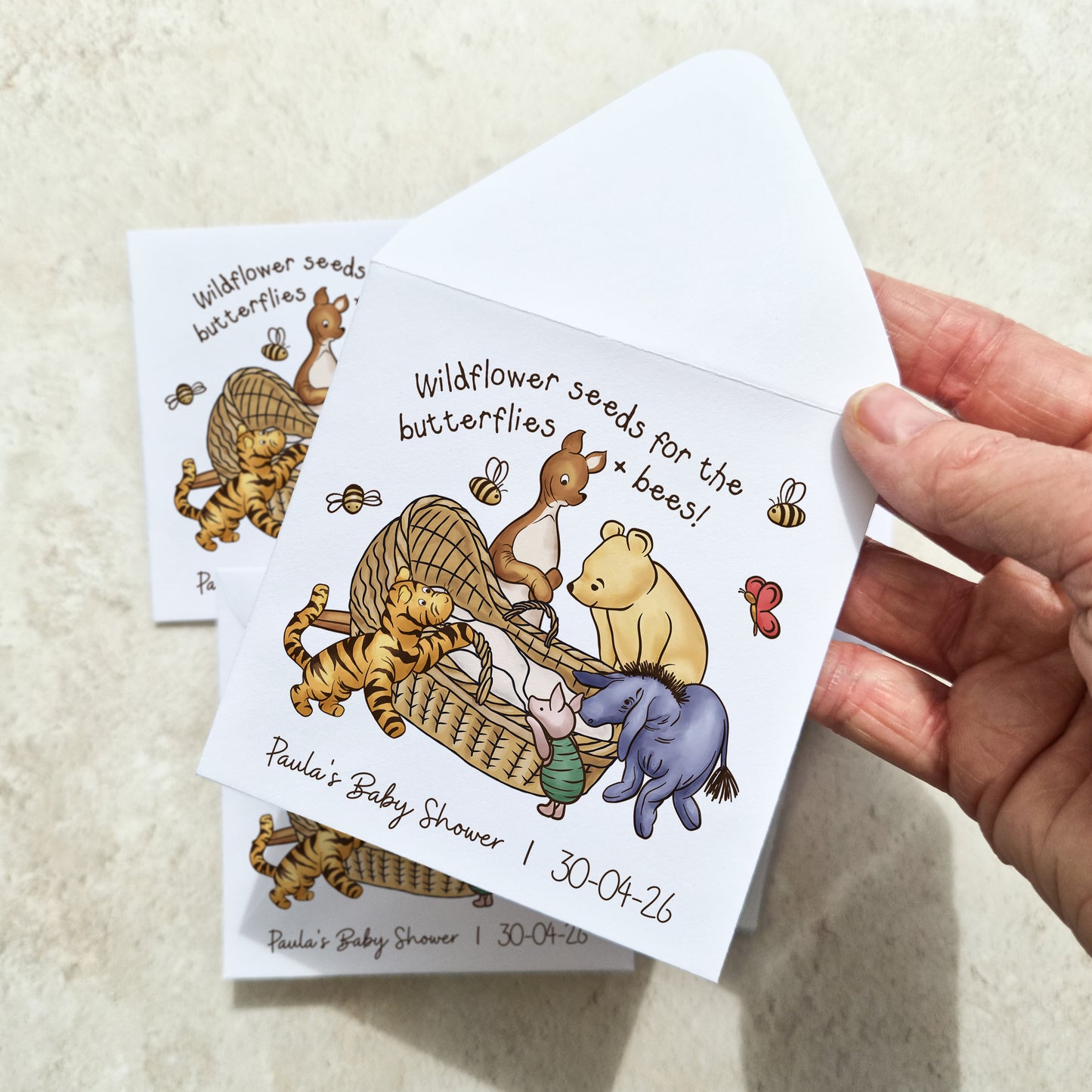 10 x Winnie Baby Shower Wildflower Seed Packet Party Favours