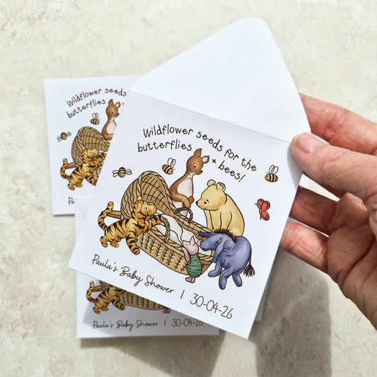 10 x Winnie Baby Shower Wildflower Seed Packet Party Favours
