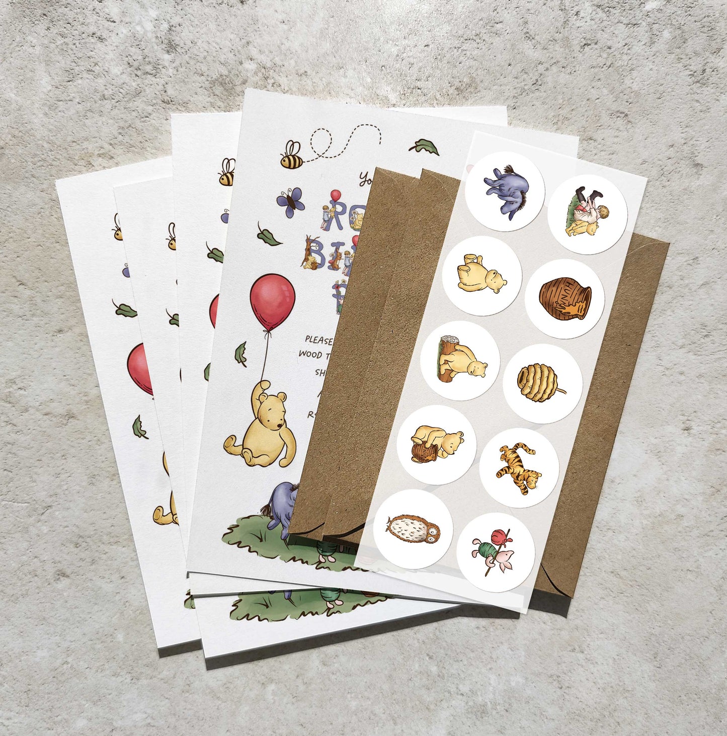 10 x Winnie the Pooh Personalised Birthday Party Invitations and Envelopes
