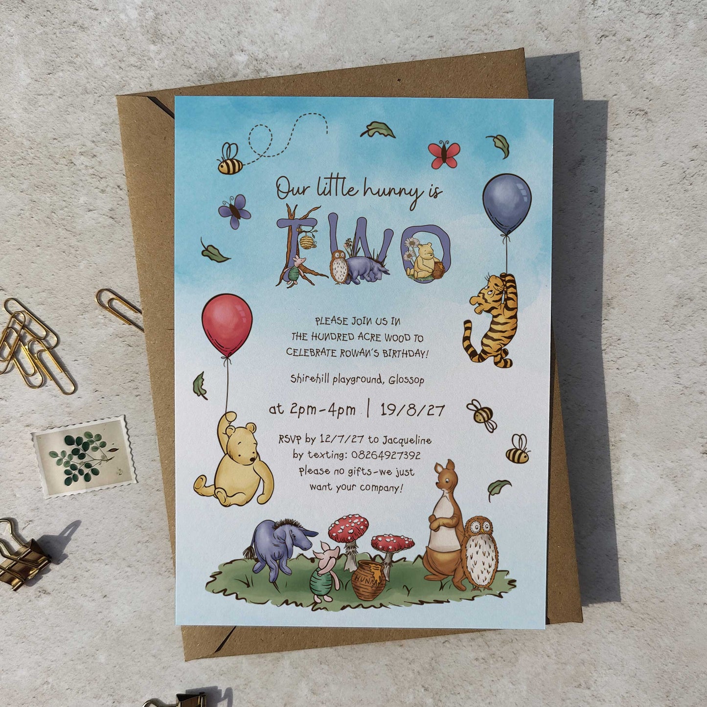 Winnie the Pooh Balloon Party Invitation Digital File