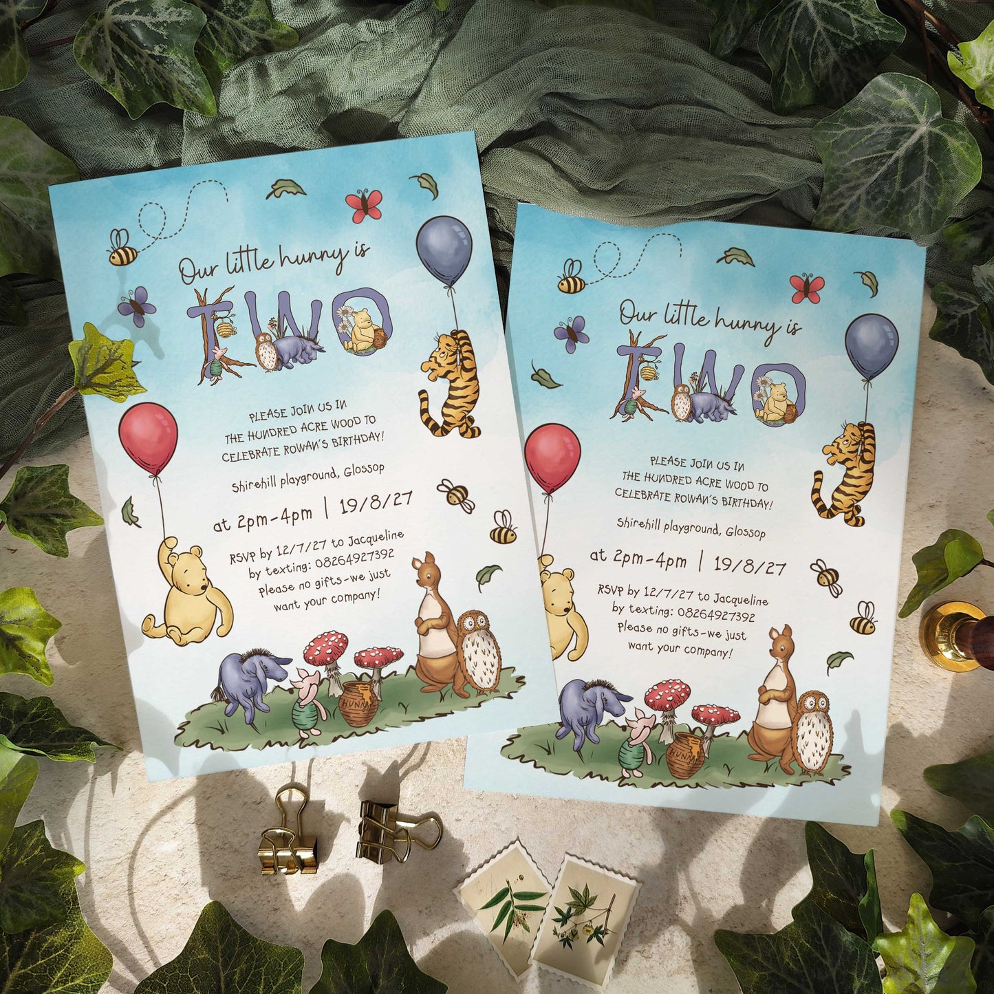 Winnie the Pooh Balloon Party Invitation Digital File