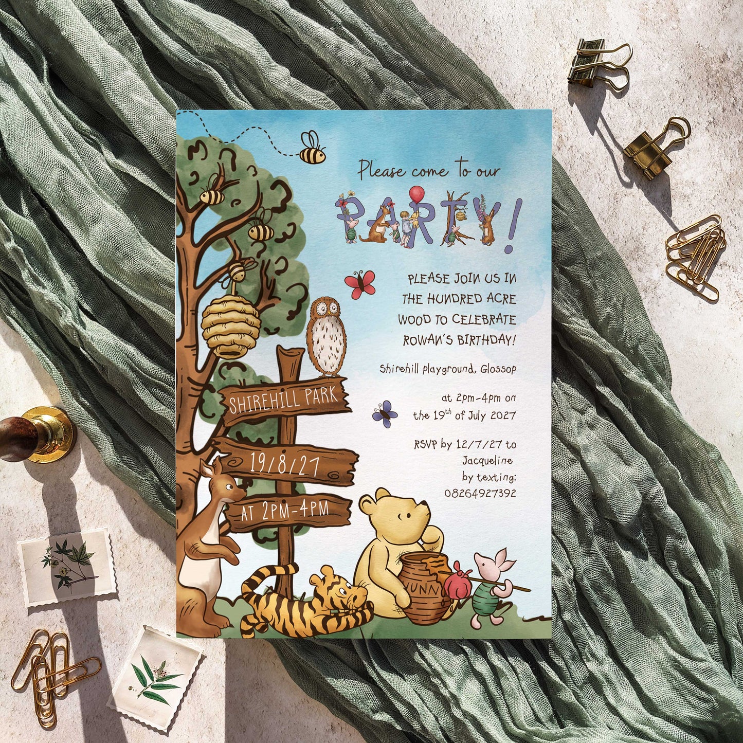 Winnie the Pooh Tree Party Invitation Digital File