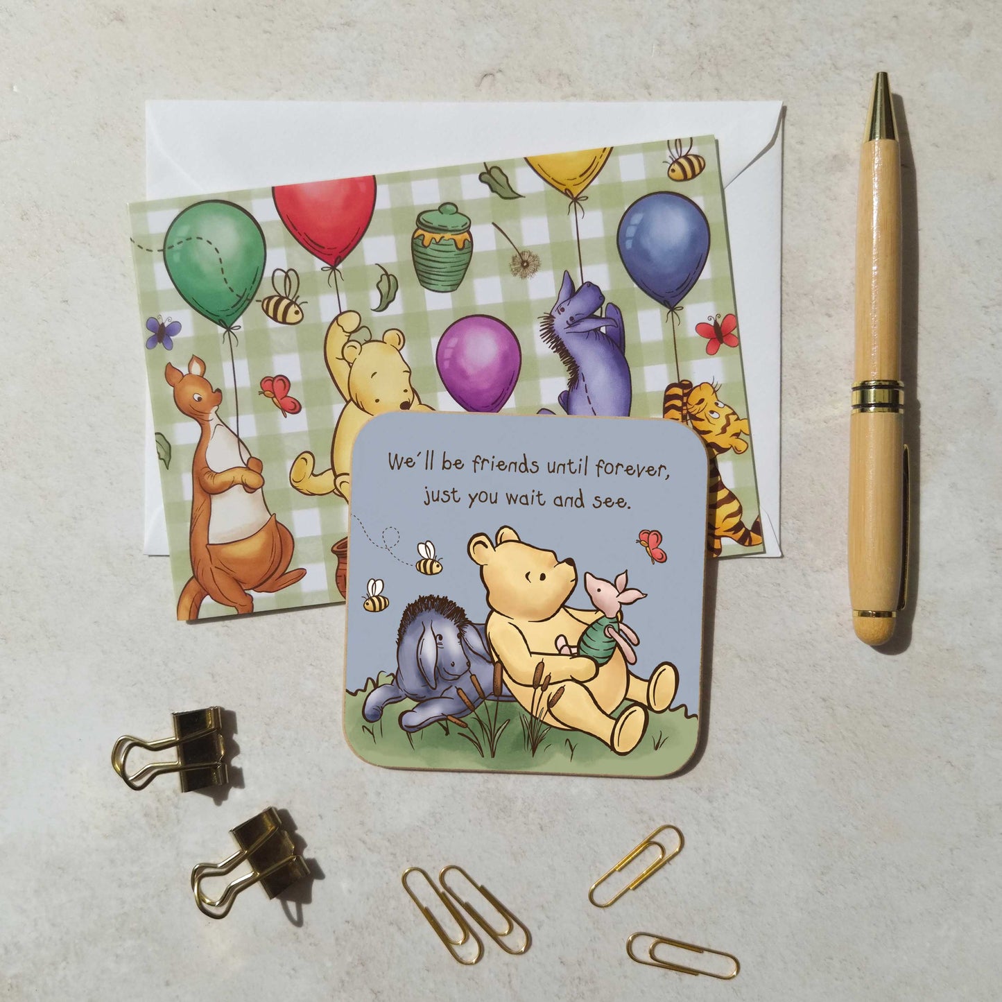 Blue Winnie Friendship Coaster and Card Set | A.A. Milne Quote | Gloss MDF Drinks Mat
