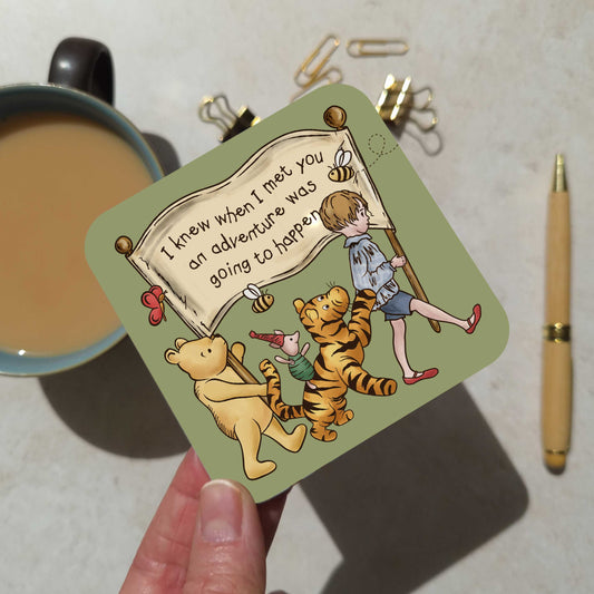 Green Winnie Adventure Coaster and Card Set | A.A. Milne Quote | Gloss MDF Drinks Mat