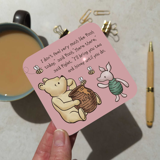 Pink Winnie Cheer Up Coaster and Card Set | A.A. Milne Quote | Gloss MDF Drinks Mat