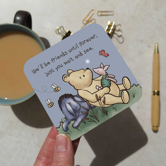 Blue Winnie Friendship Coaster and Card Set | A.A. Milne Quote | Gloss MDF Drinks Mat