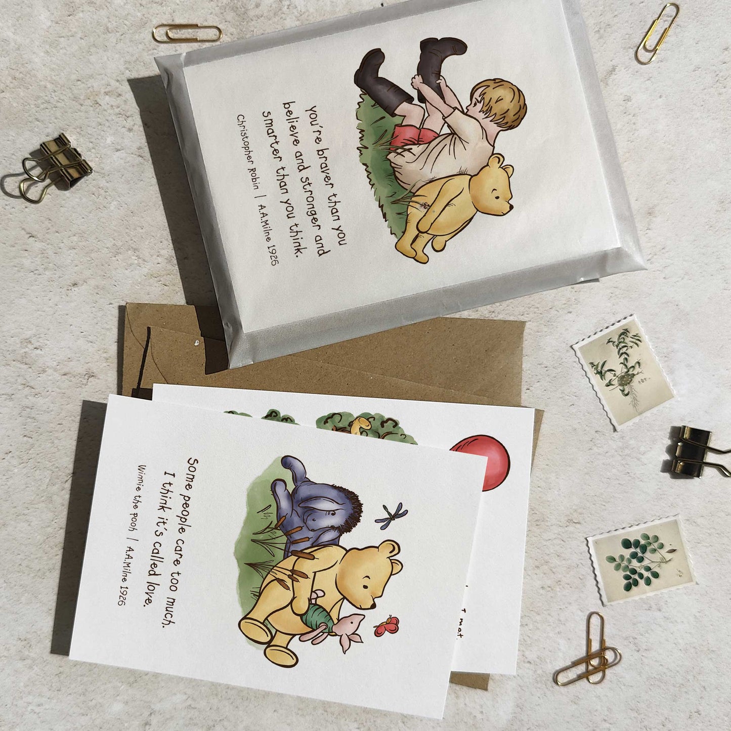 Winnie the Pooh Set of 6 Different Folded Note Cards