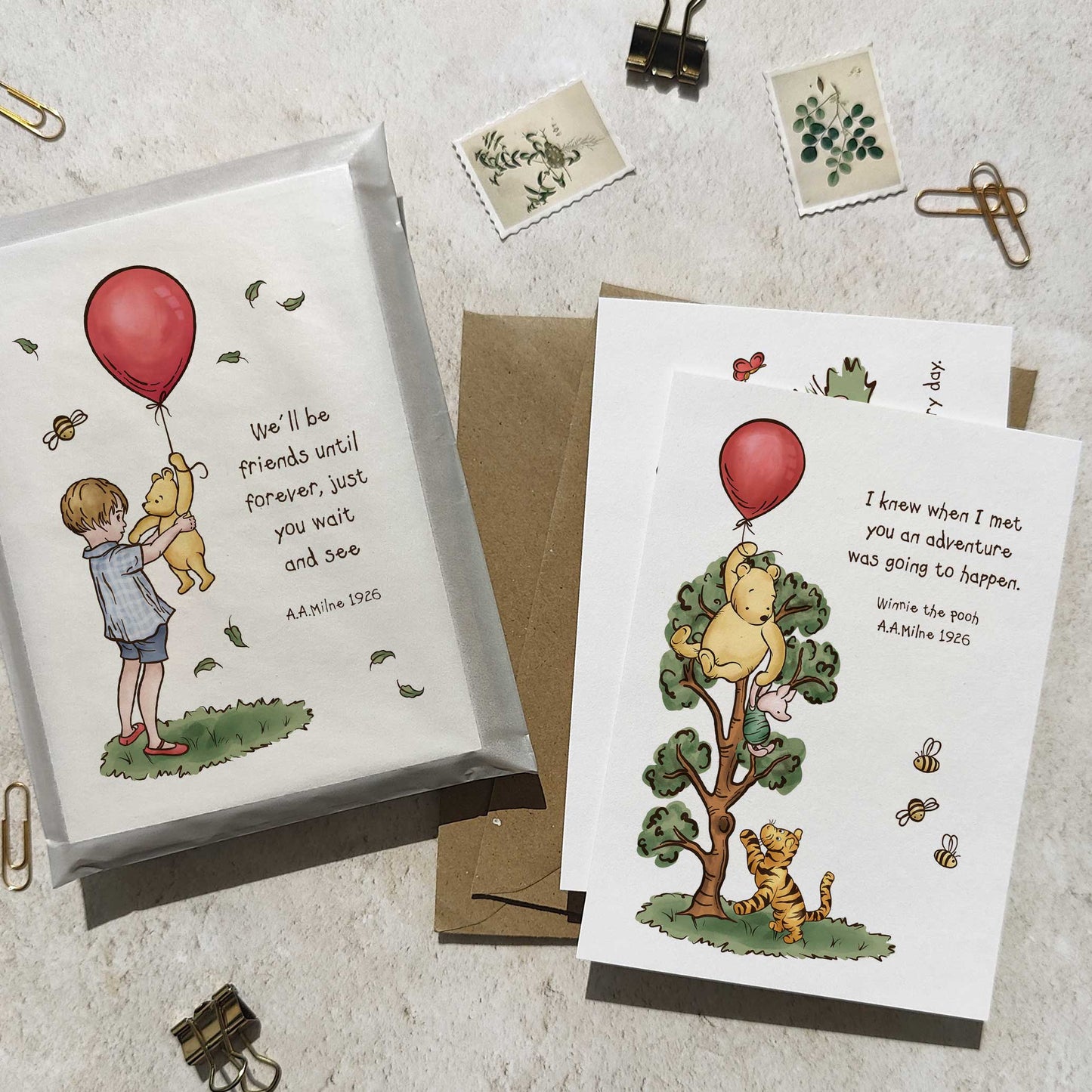 Winnie the Pooh Set of 6 Different Folded Note Cards