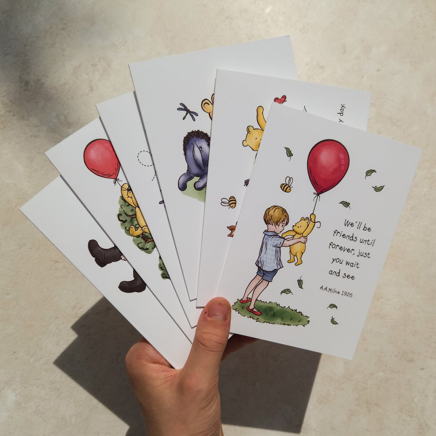 Winnie Set of 6 Different Folded Note Cards