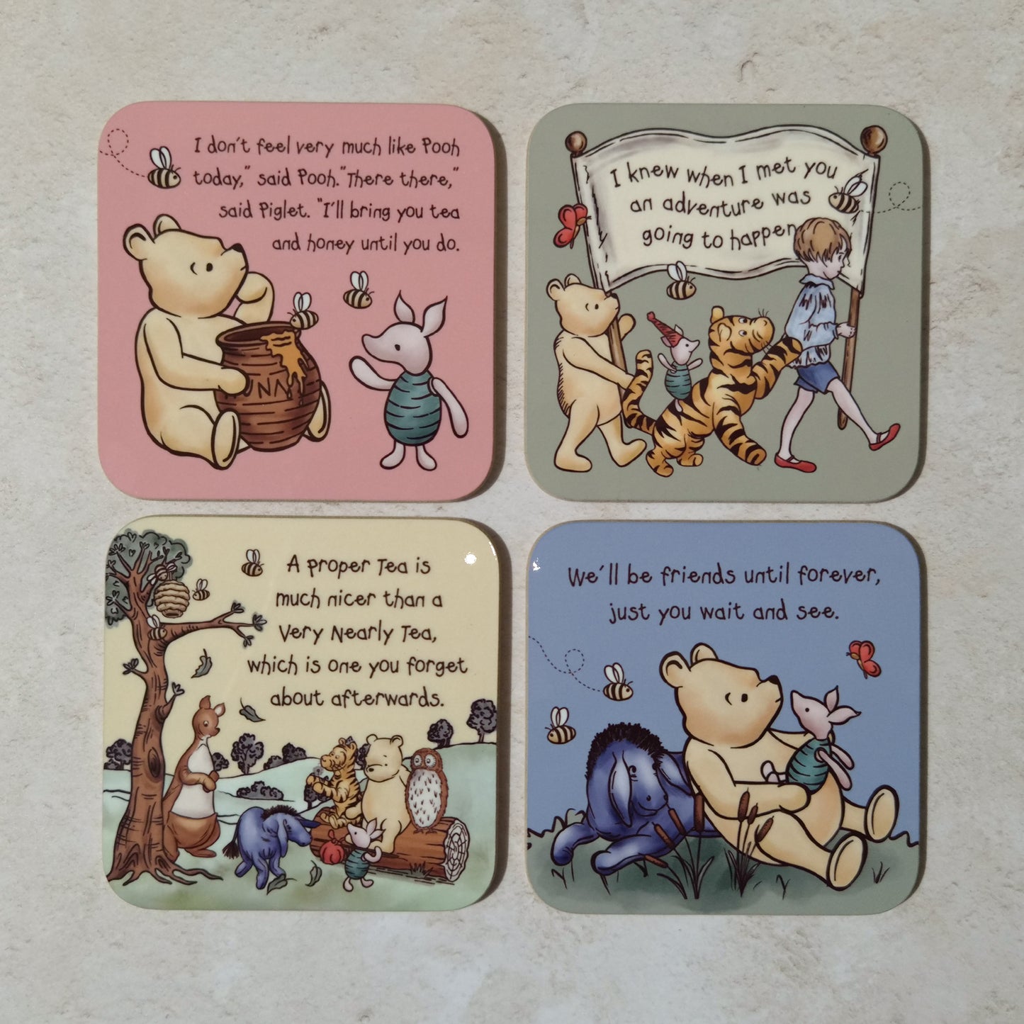 4x Winnie Coaster Set | A.A. Milne Quote | Gloss MDF Drinks Mats
