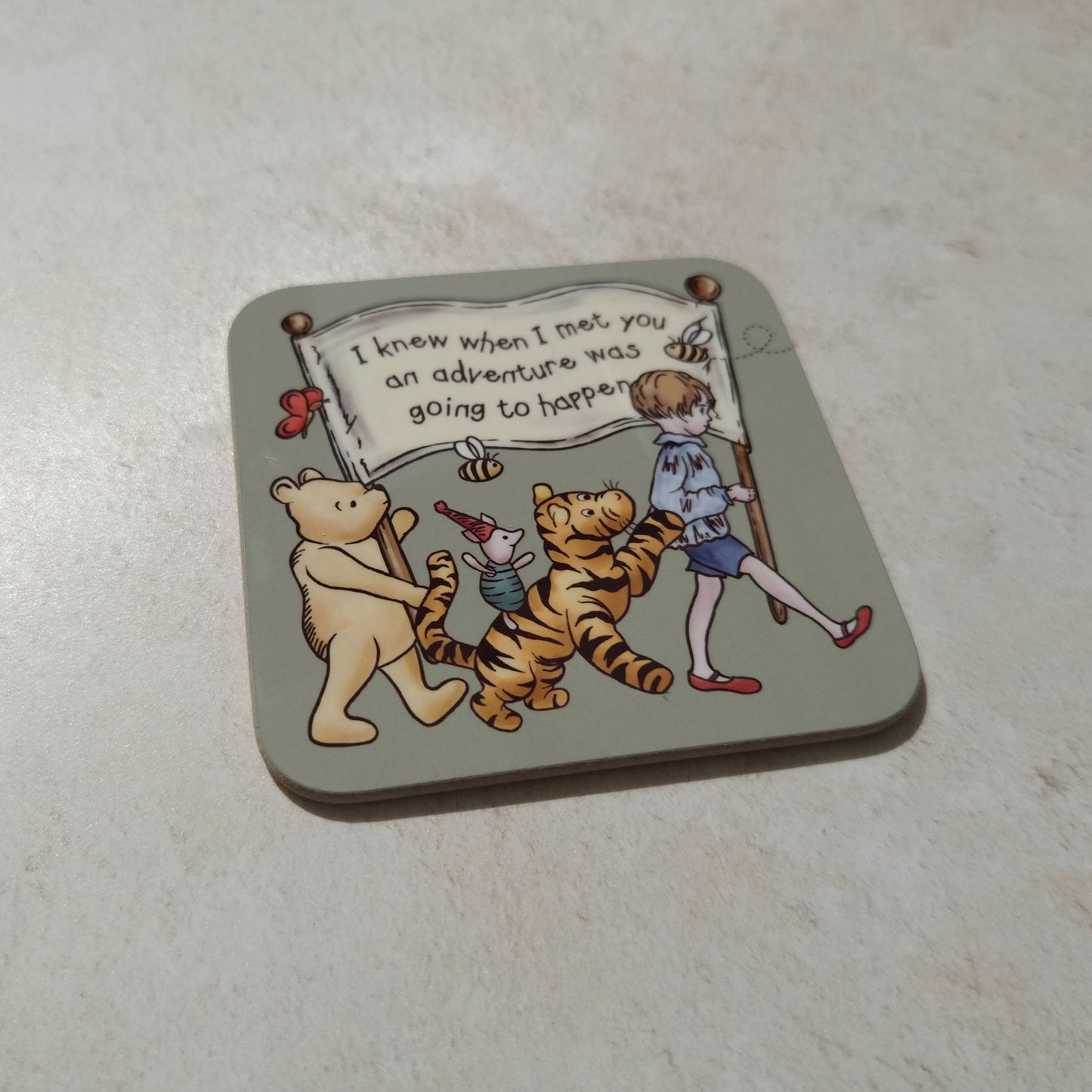 Green Winnie Adventure Coaster and Card Set | A.A. Milne Quote | Gloss MDF Drinks Mat