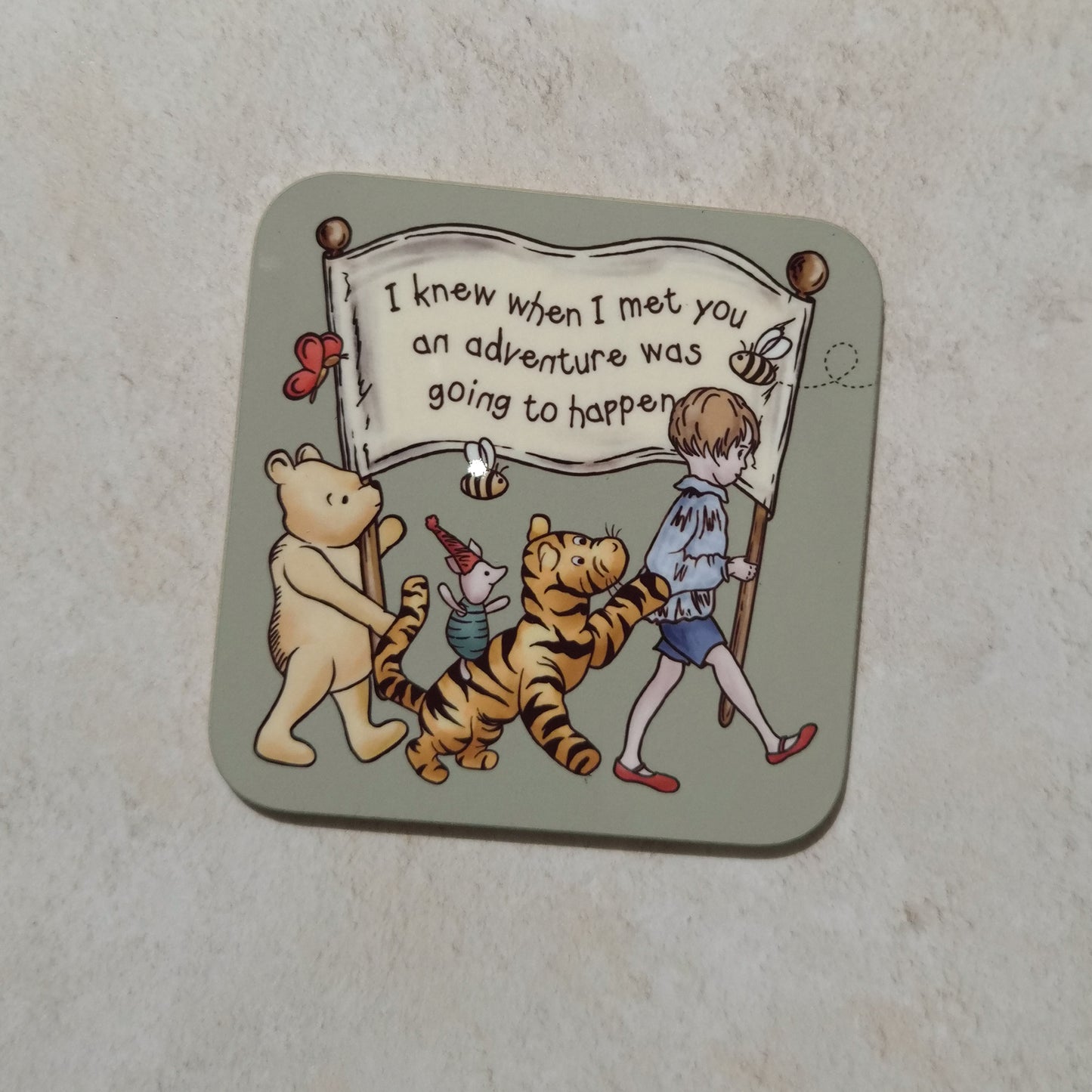 Green Winnie Adventure Coaster and Card Set | A.A. Milne Quote | Gloss MDF Drinks Mat