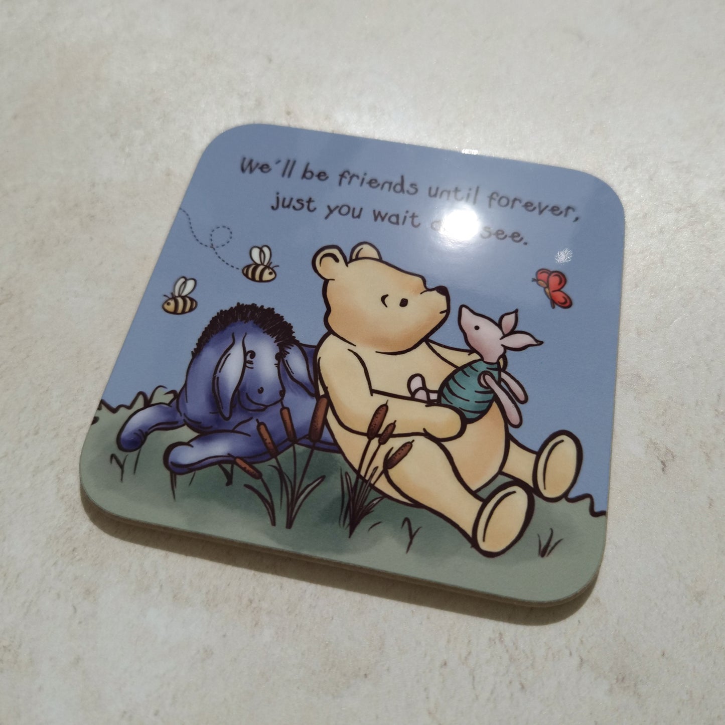 Blue Winnie Friendship Coaster and Card Set | A.A. Milne Quote | Gloss MDF Drinks Mat