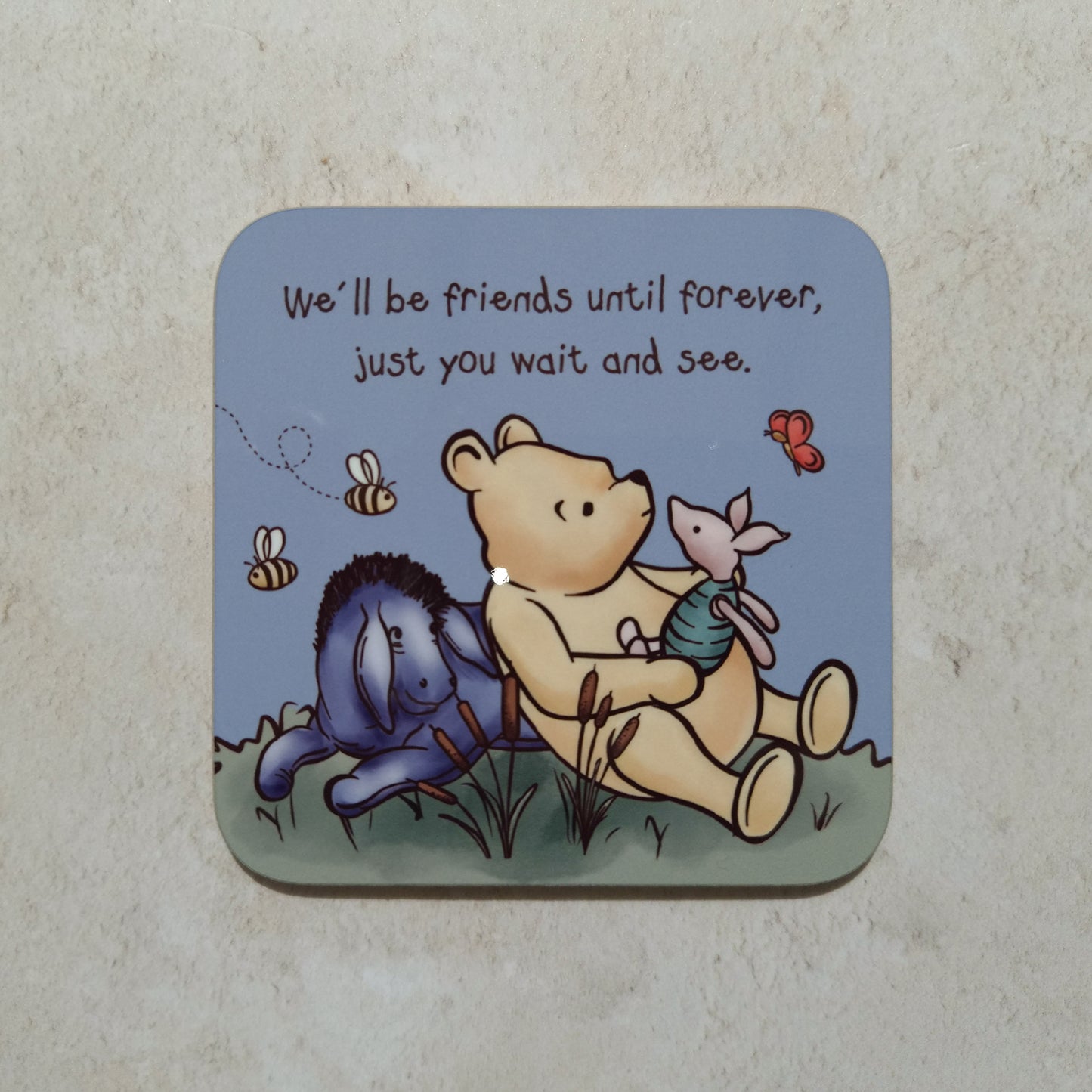 Blue Winnie Friendship Coaster and Card Set | A.A. Milne Quote | Gloss MDF Drinks Mat