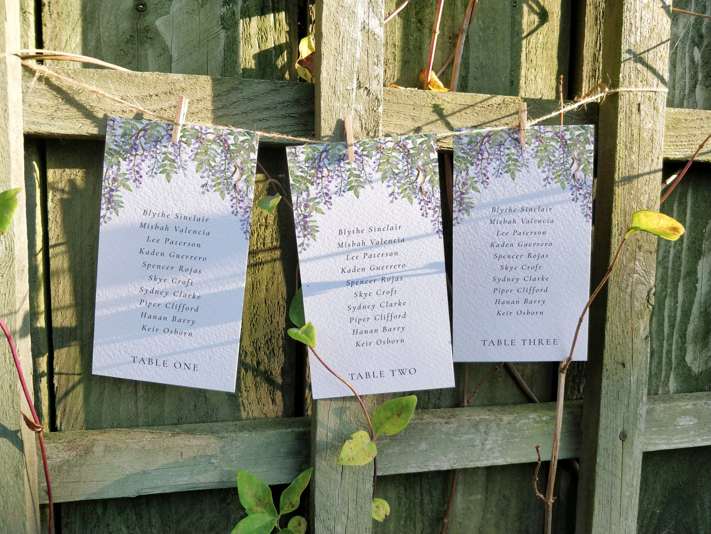 Regency Wisteria Hanging Table Plan Cards