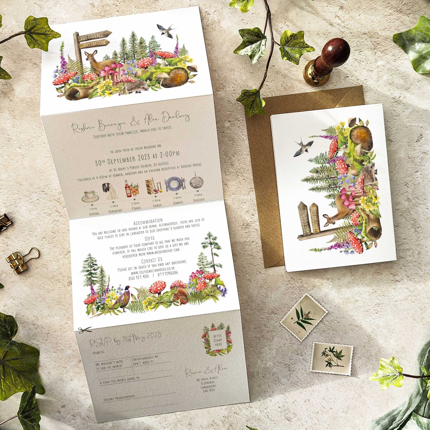 Woodland Animals Concertina Invitation