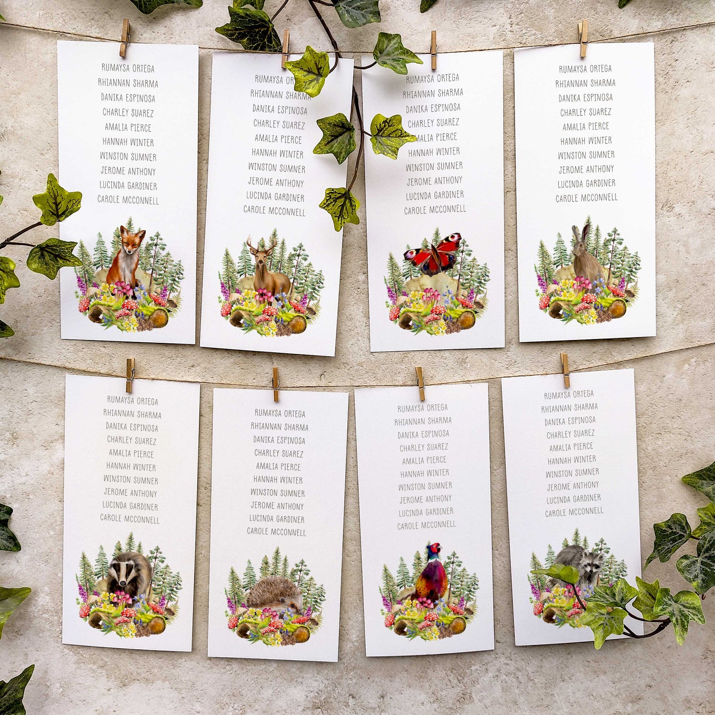 Woodland Animals Hanging Table Plan Cards