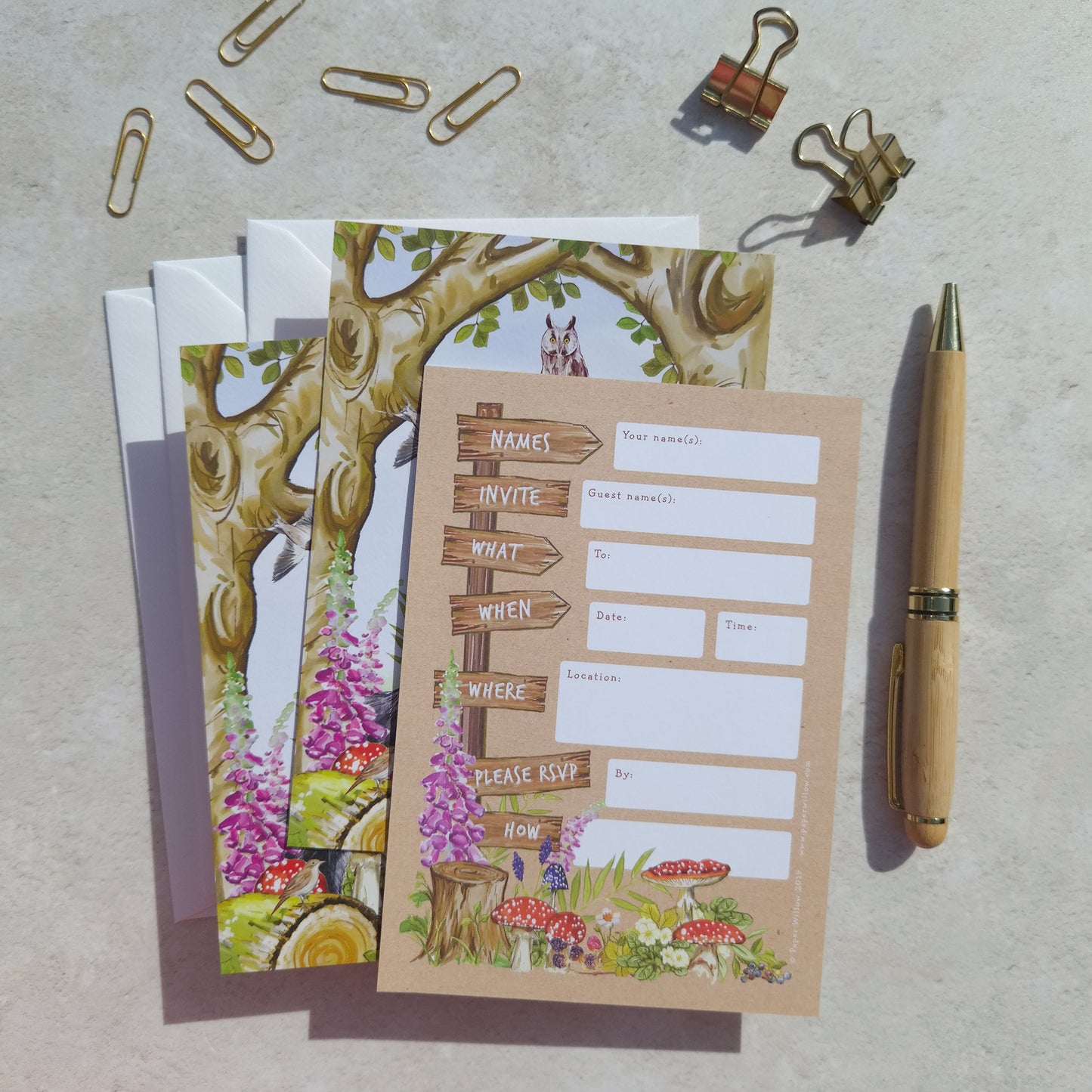 10 x Woodland Animals Ready To Write Invitations
