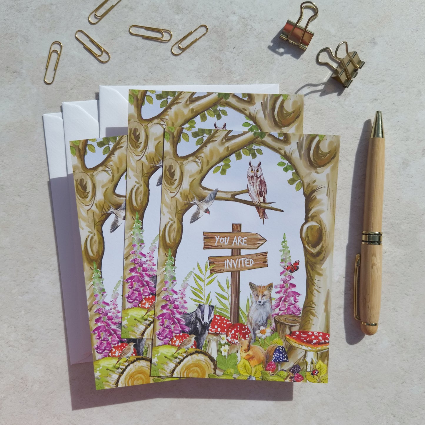 10 x Woodland Animals Ready To Write Invitations