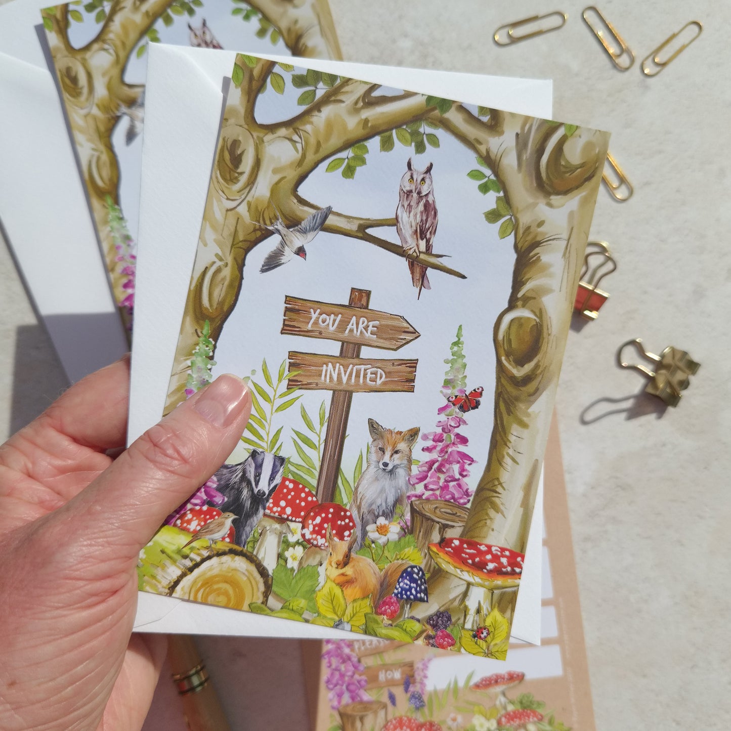 10 x Woodland Animals Ready To Write Invitations