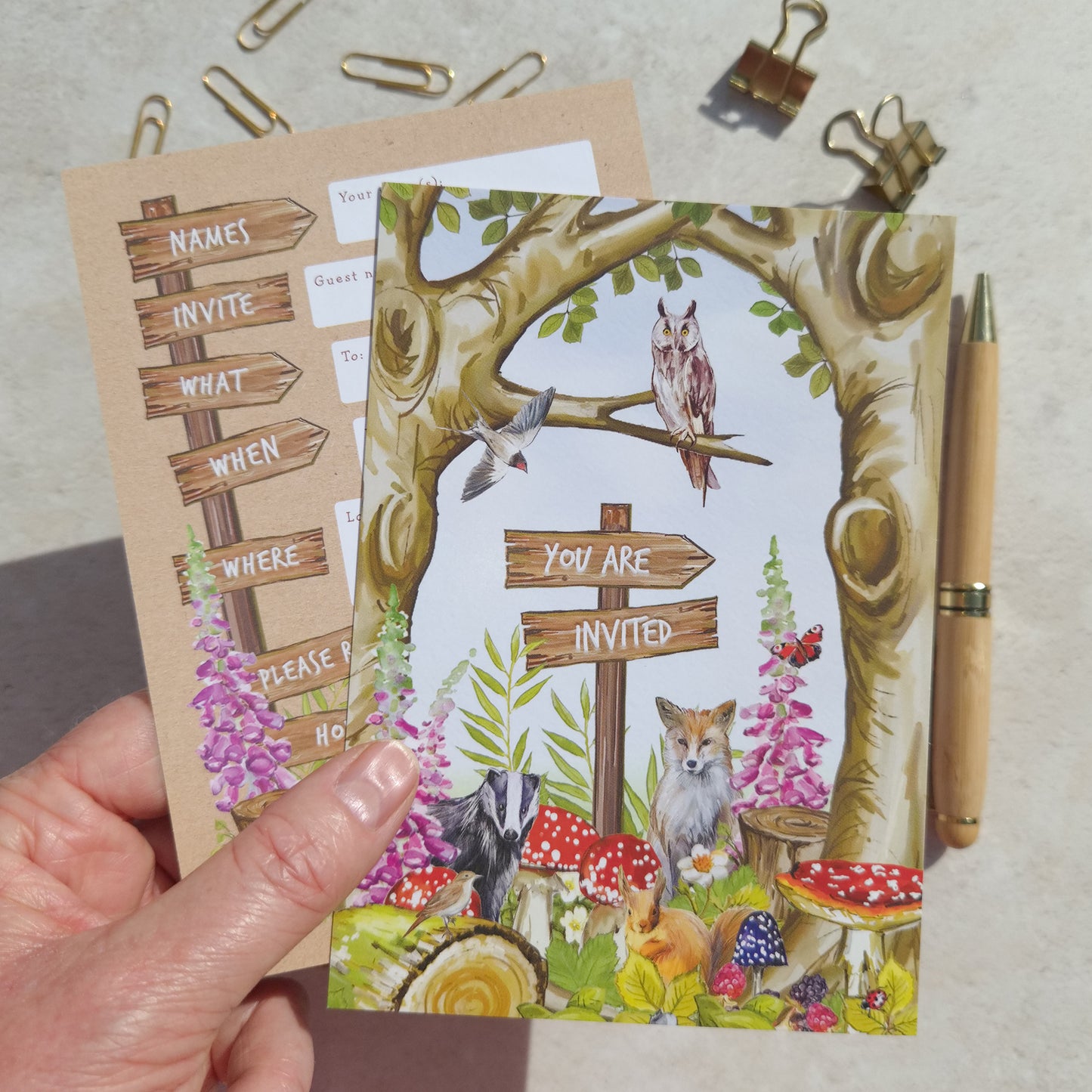 10 x Woodland Animals Ready To Write Invitations