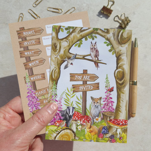 10 x Woodland Animals Ready To Write Invitations