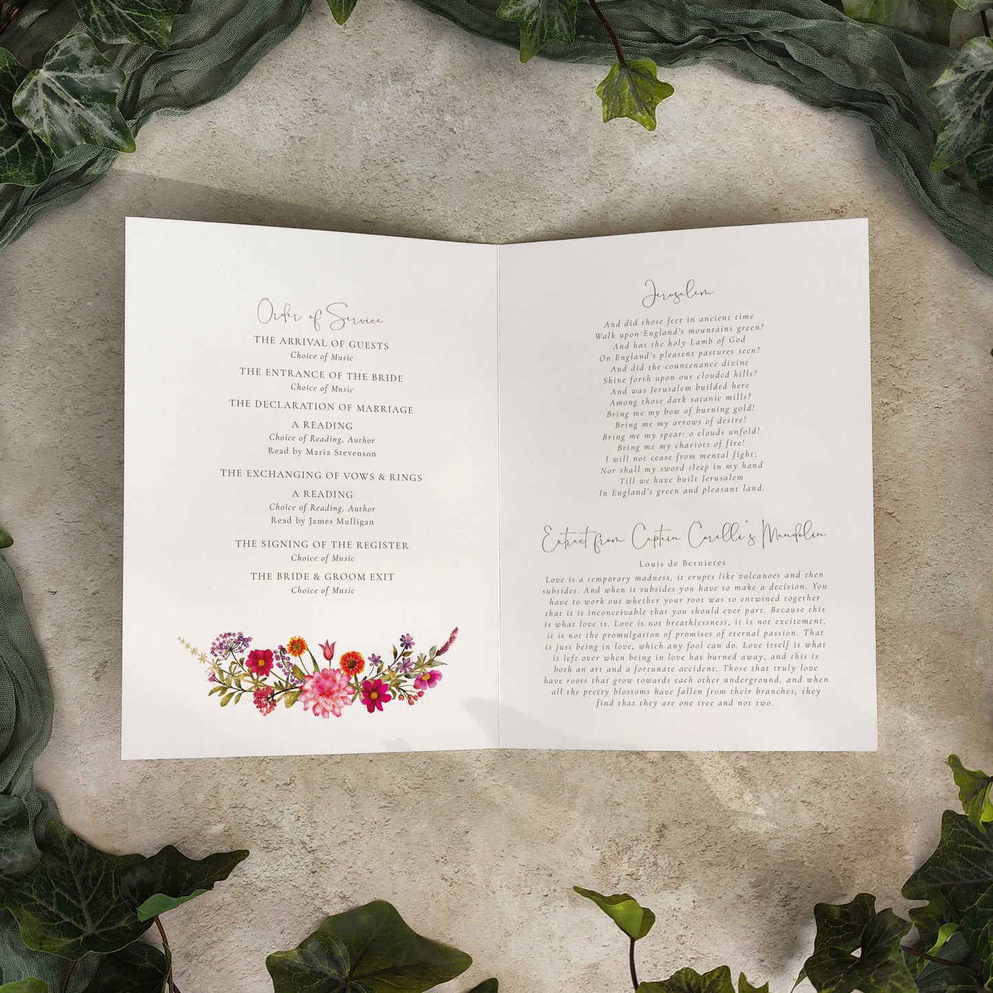 Autumn Floral Folded Order of Service Card