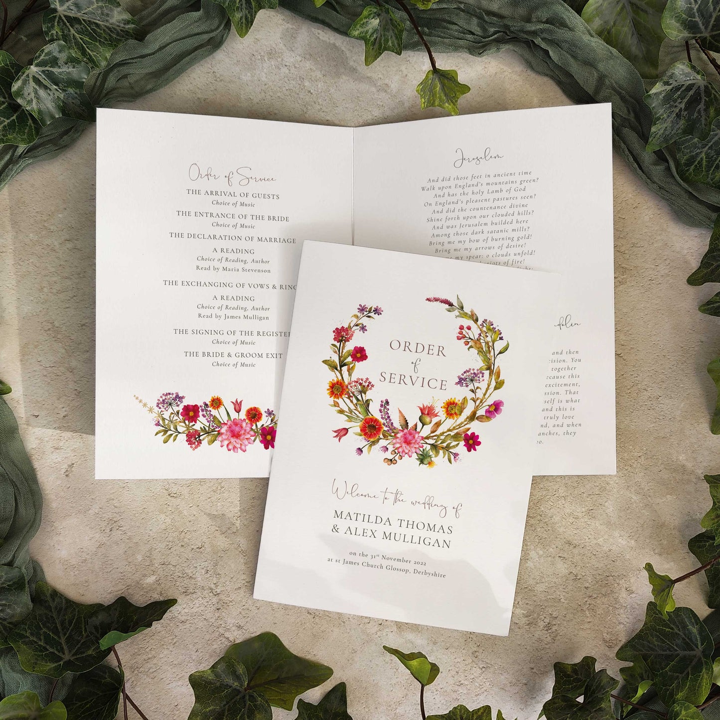 Autumn Floral Folded Order of Service Card