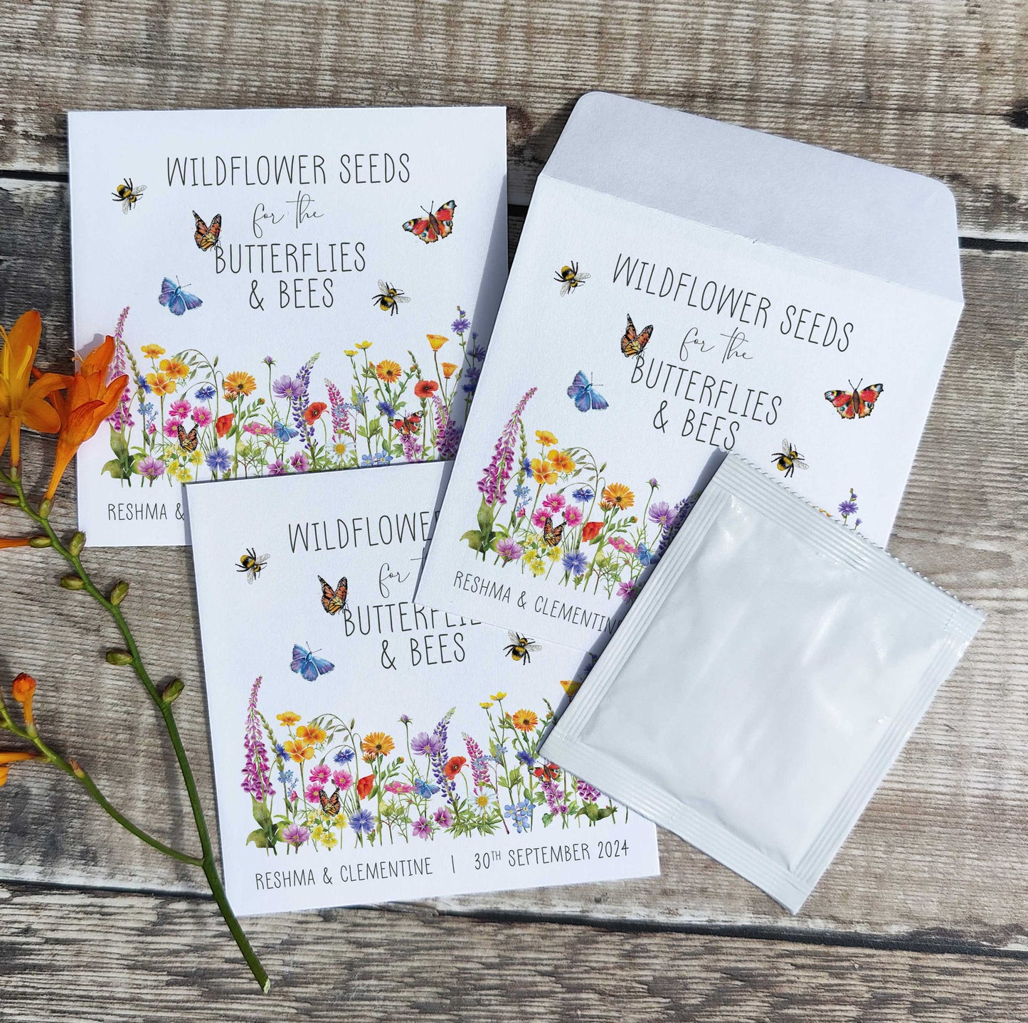Wildflower Meadow Seed Packet Favours (Butterflies and bees) (Pack of 10)