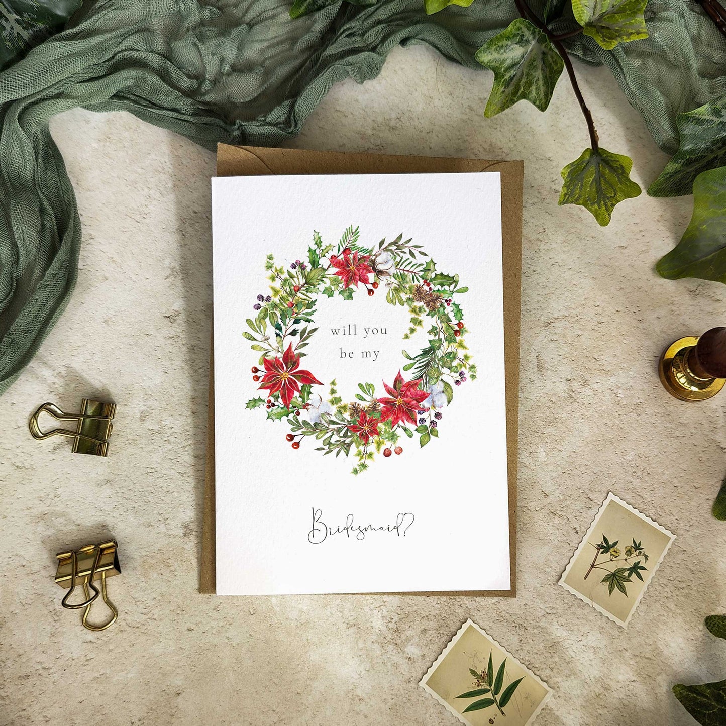 Christmas Watercolour Bridesmaid Cards