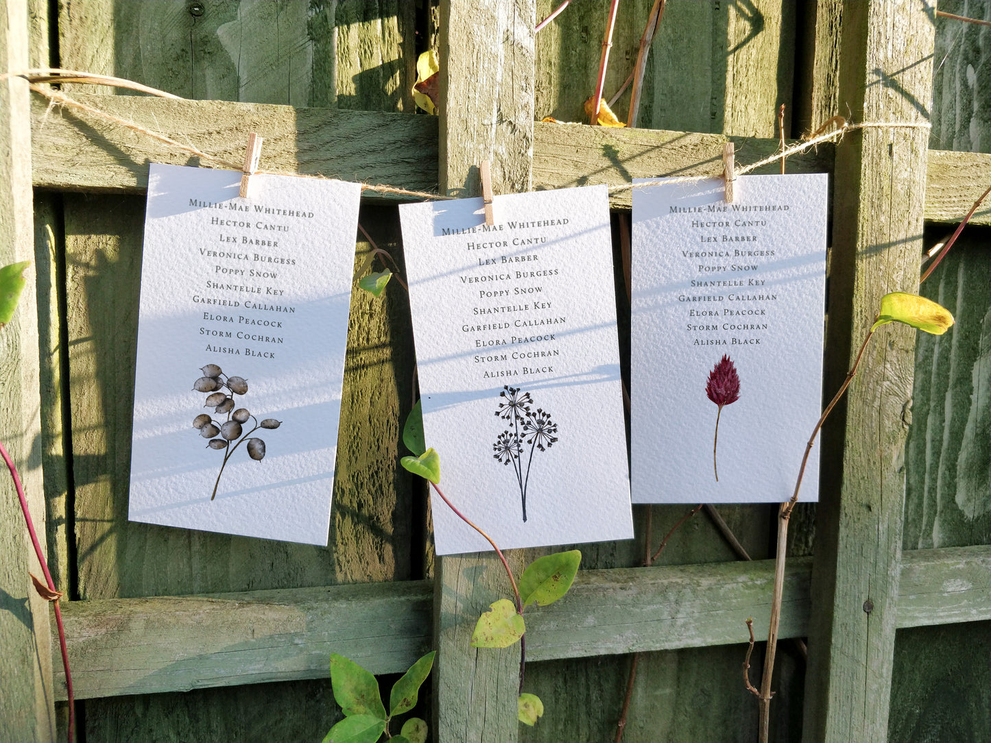 Dried Flowers Hanging Table Plan Cards