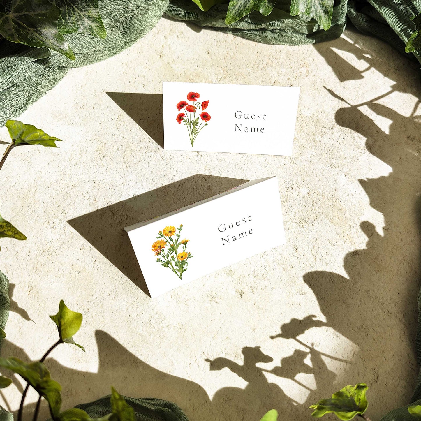 Individual Flowers Folded Place Cards