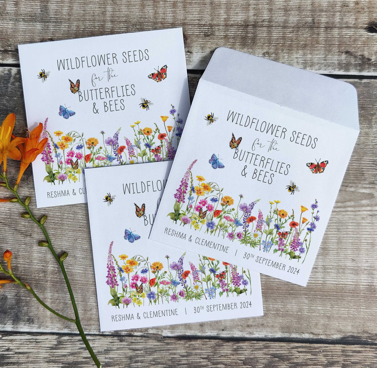 Wildflower Meadow Seed Packet Favours (Butterflies and bees) (Pack of 10)